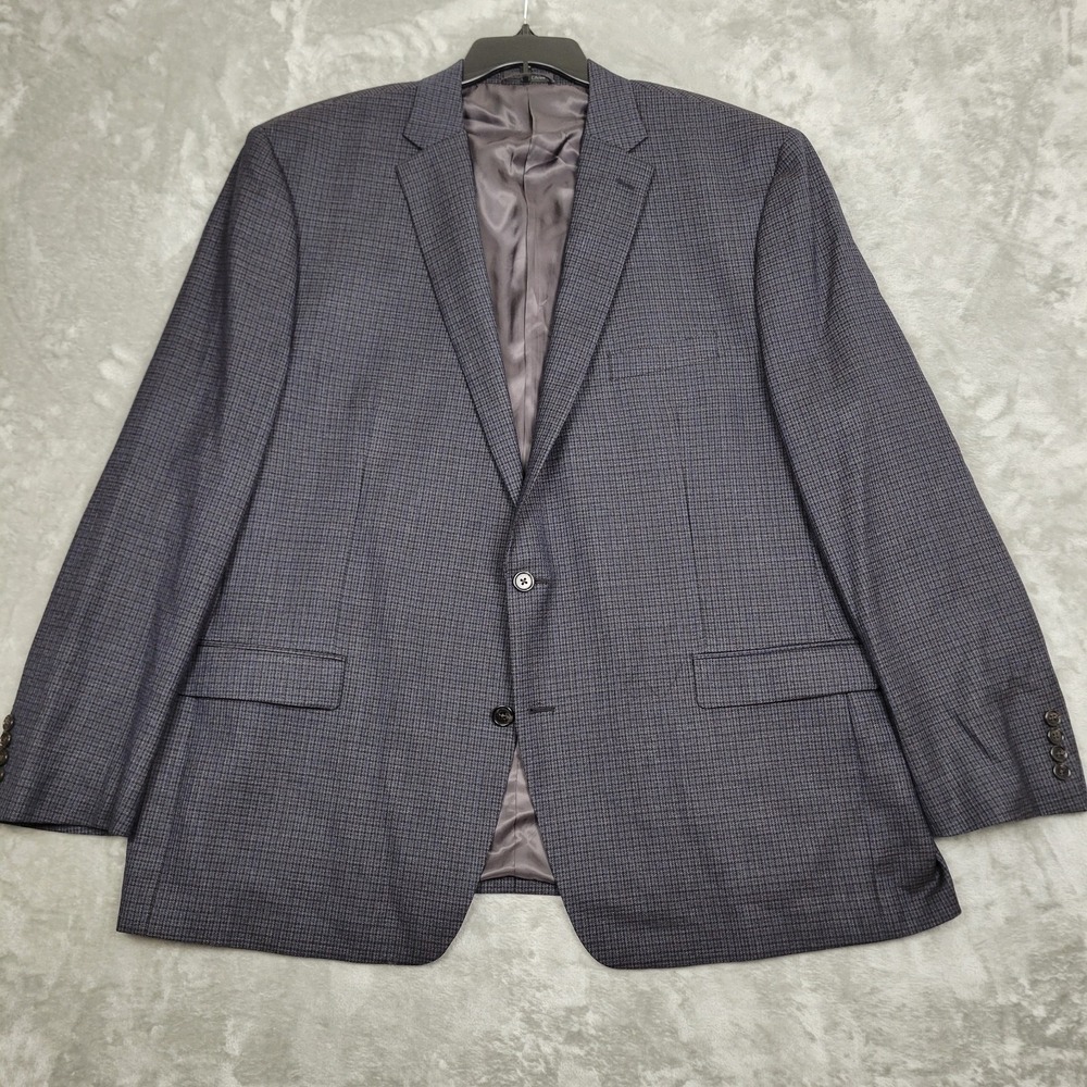 Lauren Ralph Lauren Mens 52L 100% Wool Blue Black Check Blazer Two Button Jacket